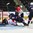 GRAND FORKS, NORTH DAKOTA - APRIL 24: USA's Nicholas Pastujov #9, Canada's Evan Fitzpatrick #1 and Canada's Brett Howden #10 get tangled up at the net while USA's Keeghan Howdeshell #11 looks on during bronze medal game action at the 2016 IIHF Ice Hockey U18 World Championship. (Photo by Matt Zambonin/HHOF-IIHF Images)

